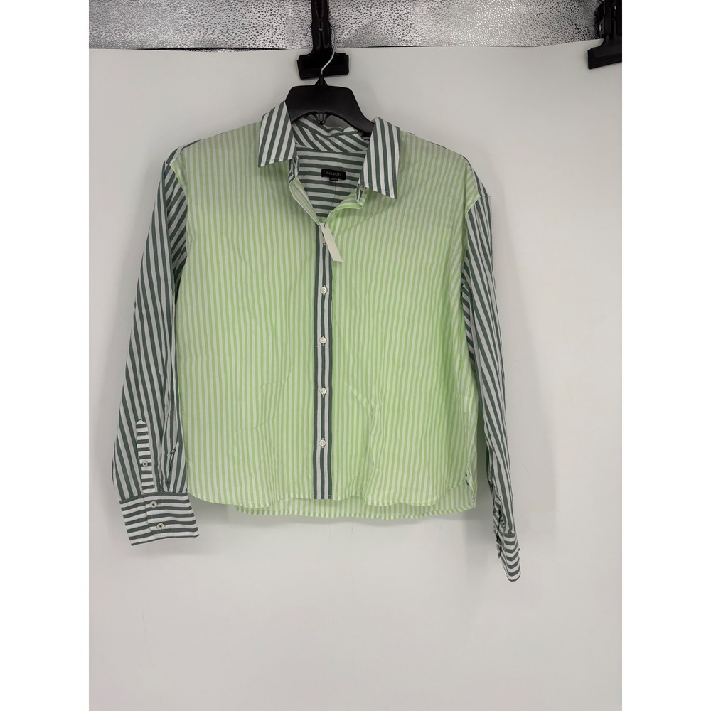 Talbots Button Down Shirt Womens L Green Mixed Stripe Long Sleeve Cotton